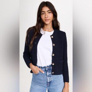 NEW Ba&sh Bash Gaspard Tweed Cardigan Jacket In Navy Blue | size 1 /  S